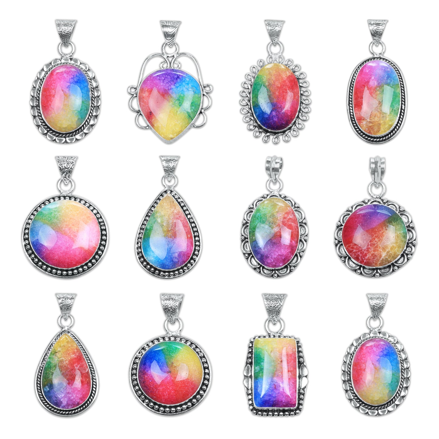 Collier avec pendentifs en cristal multicolores, bijoux en pierres précieuses assorties, pendentifs faits à la main pour femmes