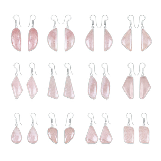 Rose Quartz Earrings – Silver-Plated, Handmade, Soft Pink | Wholesale