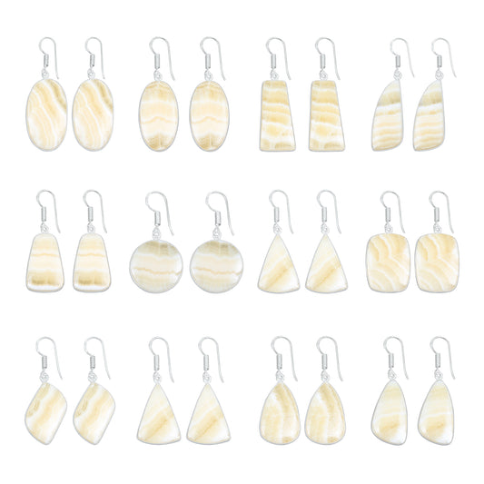 Yellow Aragonite Earrings – Silver-Plated Bezel, Handmade Design | Made to Order