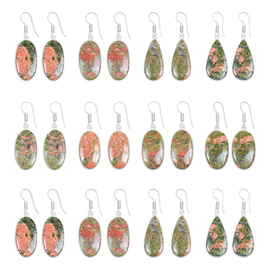 Boucles d'oreilles en unakite – Minimalistes, plaquées argent | Bijoux faits main en gros