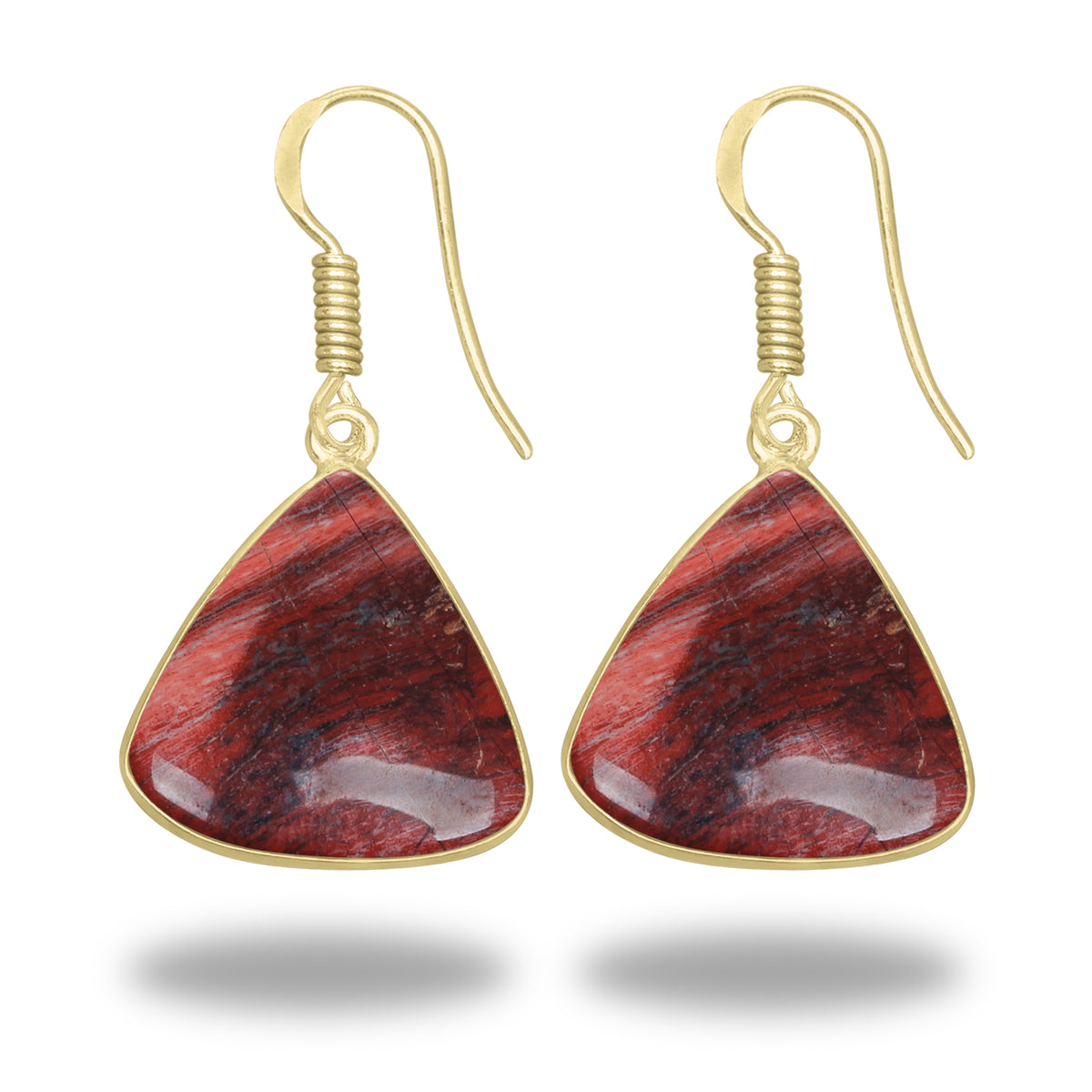 Red Jasper Earrings – 18K Gold-Plated Bezel, Handmade Minimal Design | Made to Order