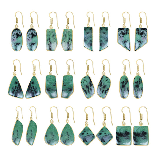 Ruby Zoisite Earrings – 18K Gold-Plated Bezel, Handmade Minimal Design | Made to Order