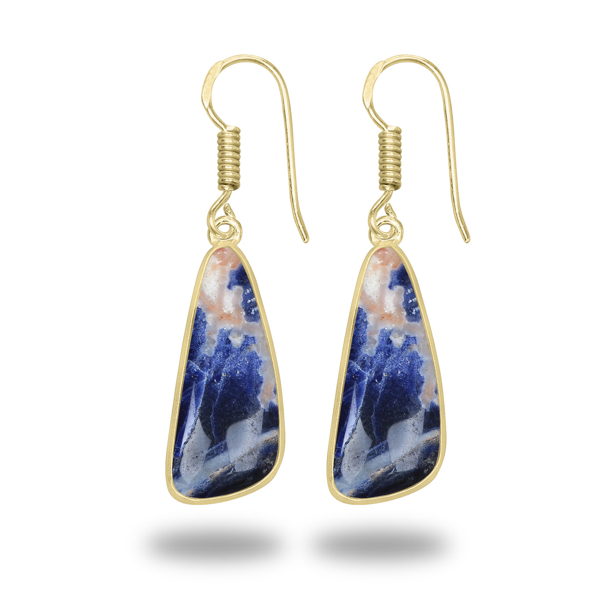 Sodalite Earrings – 18K Gold-Plated Bezel, Handmade Minimal Design | Made to Order