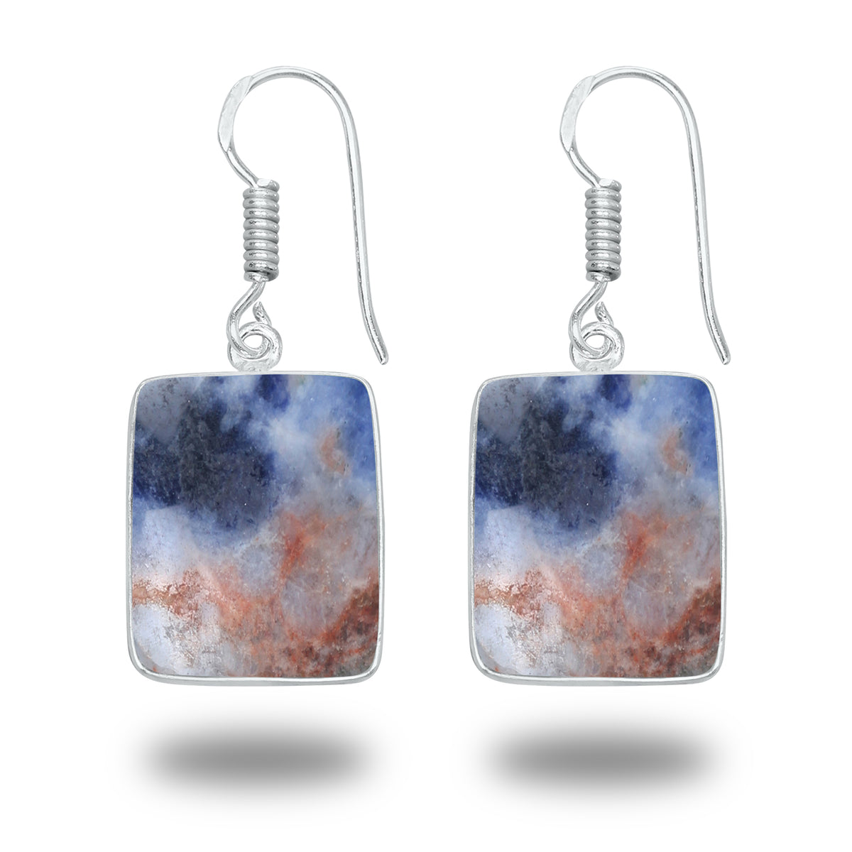 Boucles d'oreilles en sodalite – Minimalistes, plaquées argent | Vente en gros et fabrication artisanale