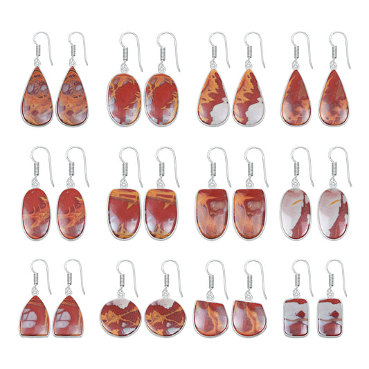 Noreena Jasper Earrings – Silver-Plated, Handmade, Earthy Red-Mustard | Wholesale