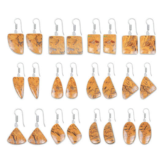 Boucles d'oreilles en pierre de calligraphie (jaspe Mariam) – Minimalistes, plaquées argent | Vente en gros