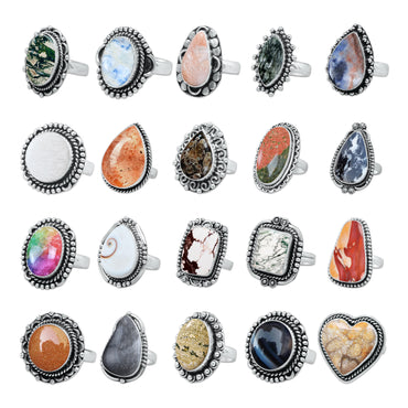 Crystal Rings for Women - Silver Plated, Mixed Sizes, Boho Designs