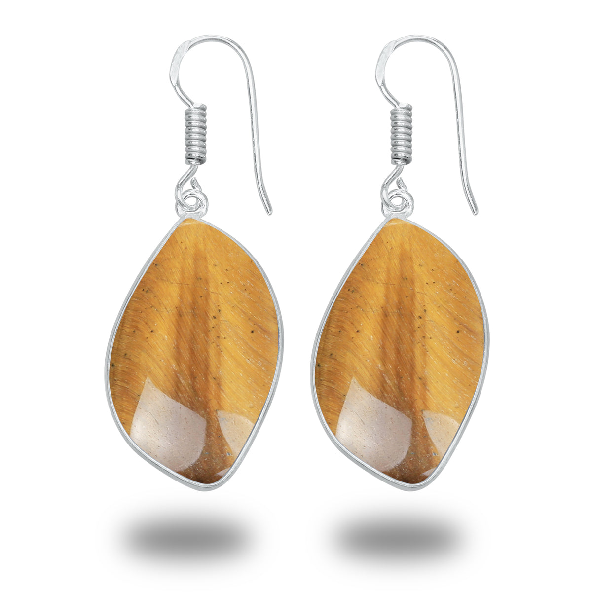 Boucles d'oreilles œil de tigre – Minimalistes, plaquées argent | Vente en gros et fabrication artisanale