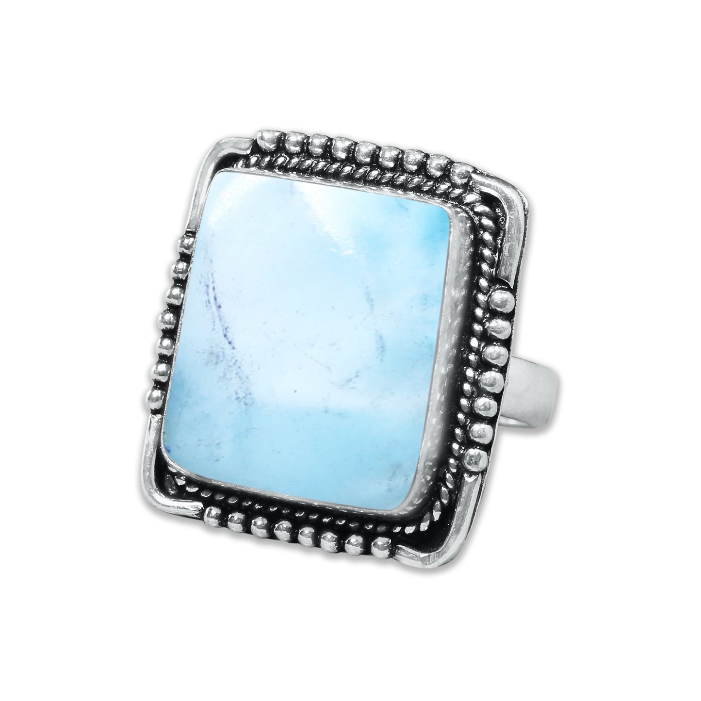 Handmade Silver-Plated Larimar Rings – Minimalist Ocean-Inspired Jewelry (Natural Larimar)