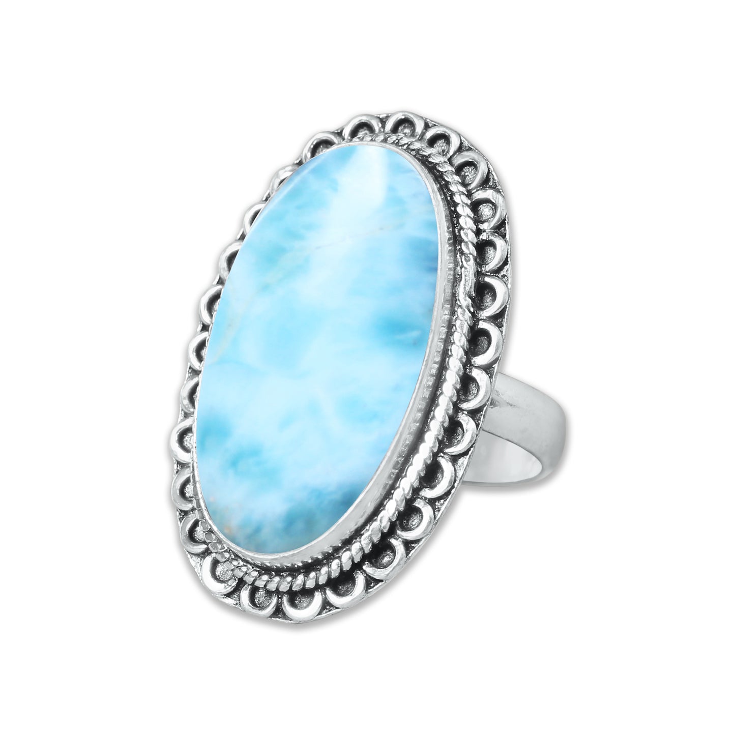 Handmade Silver-Plated Larimar Rings – Minimalist Ocean-Inspired Jewelry (Natural Larimar)
