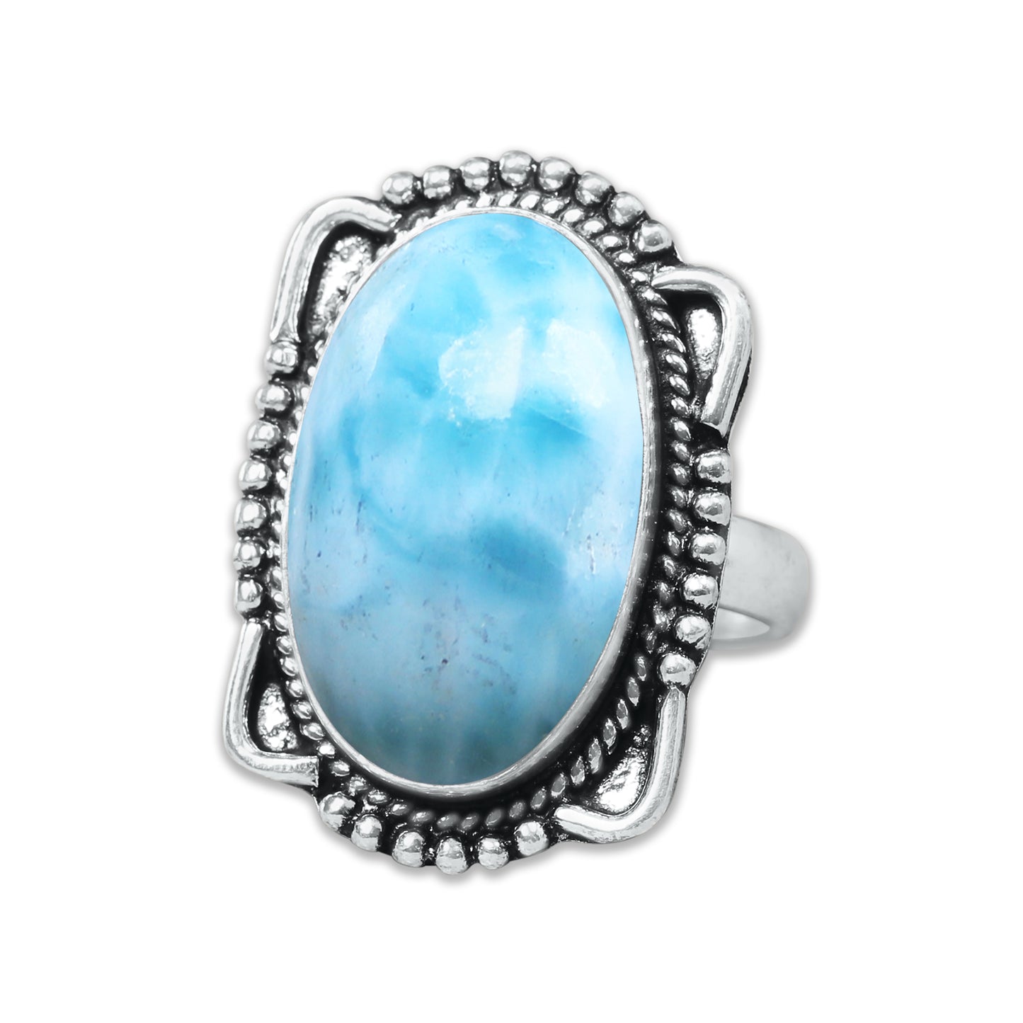 Handmade Silver-Plated Larimar Rings – Minimalist Ocean-Inspired Jewelry (Natural Larimar)