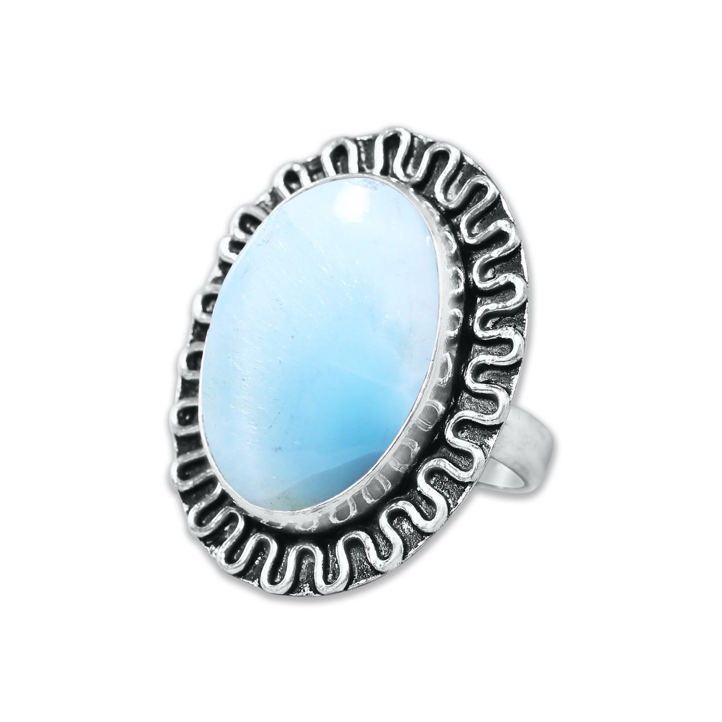 Handmade Silver-Plated Larimar Rings – Minimalist Ocean-Inspired Jewelry (Natural Larimar)