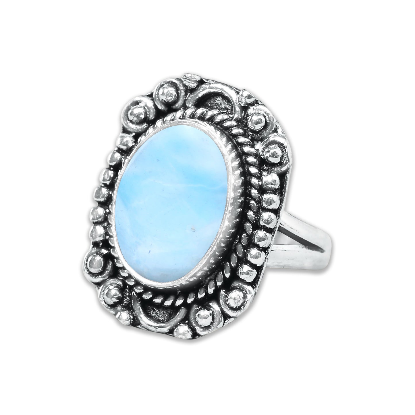 Handmade Silver-Plated Larimar Rings – Minimalist Ocean-Inspired Jewelry (Natural Larimar)