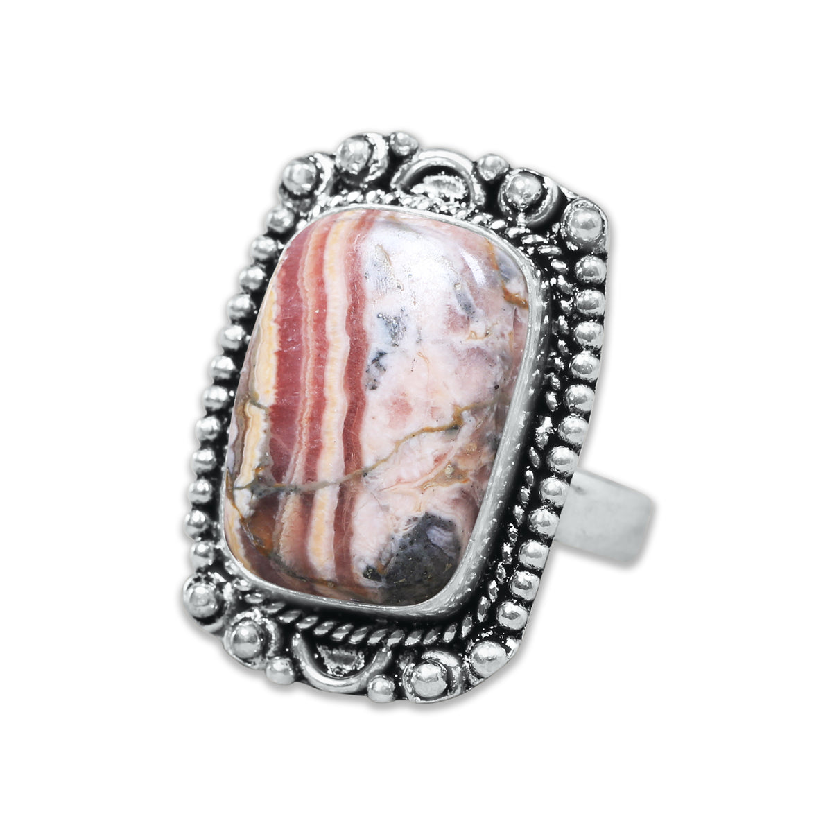 Rhodochrosite Rings – Silver-Plated, Handmade, Pink Banded Crystal (US Sizes 6–10, Made to Order) | Wholesale
