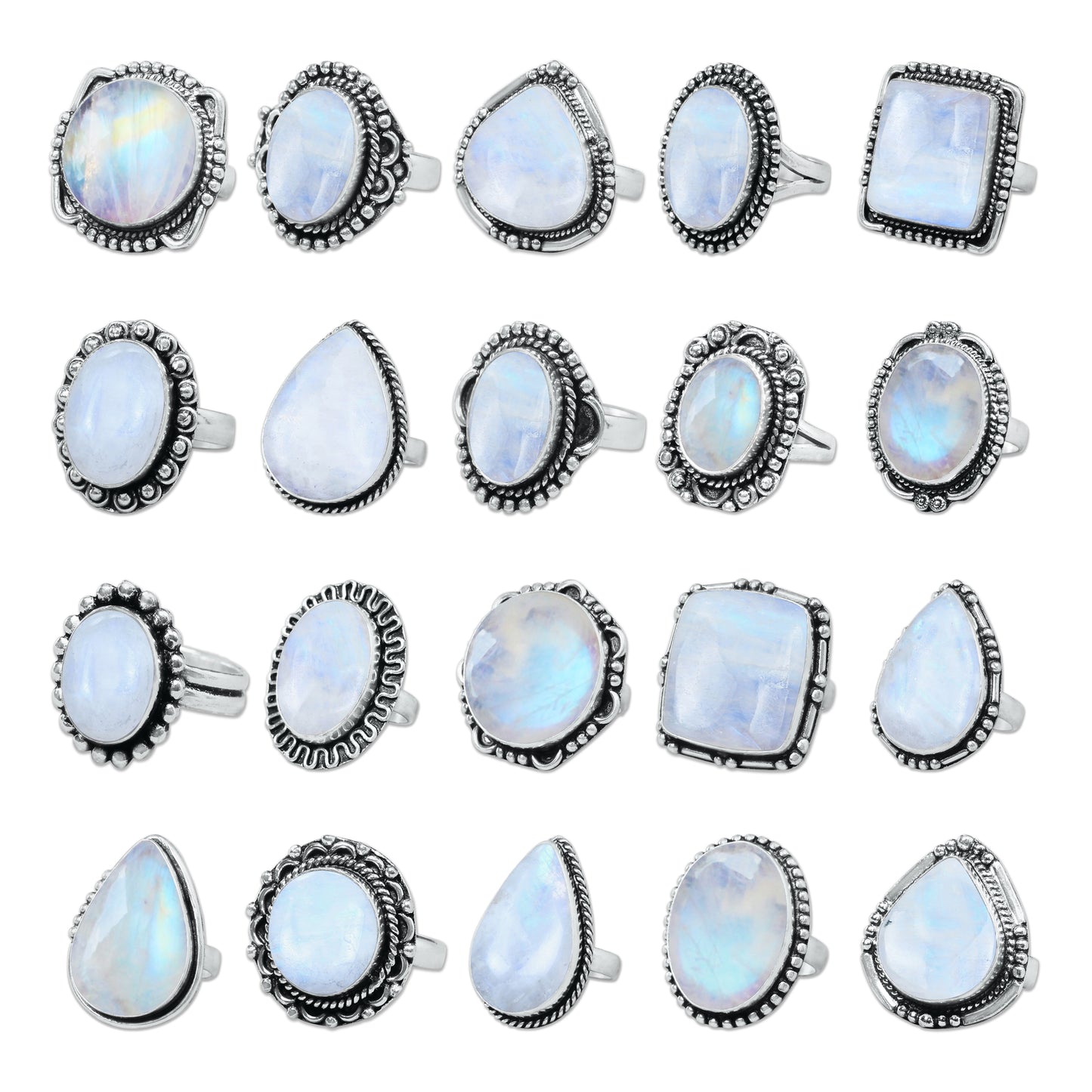 Rainbow Moonstone AA Rings – Silver-Plated, Handmade, Shimmering Grey-Blue (US Sizes 6–10, Non-Adjustable)