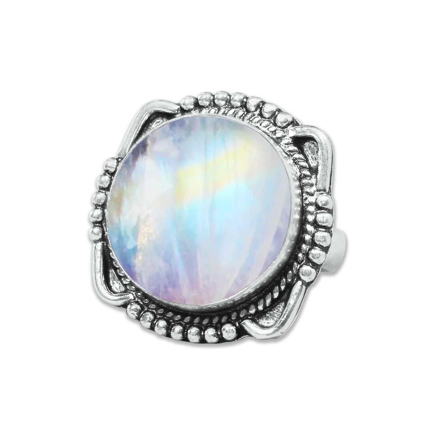 Rainbow Moonstone AA Rings – Silver-Plated, Handmade, Shimmering Grey-Blue (US Sizes 6–10, Non-Adjustable)