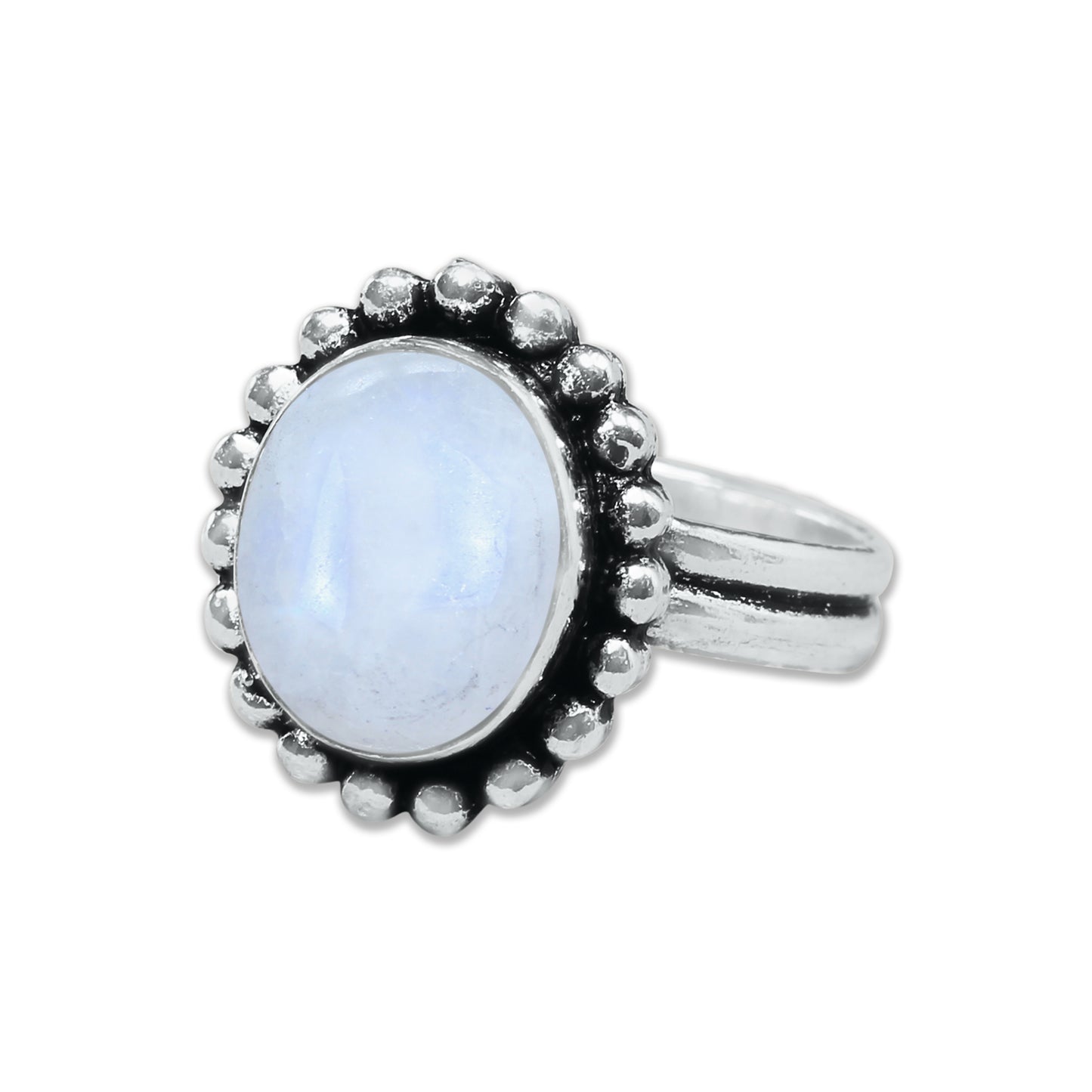 Rainbow Moonstone AA Rings – Silver-Plated, Handmade, Shimmering Grey-Blue (US Sizes 6–10, Non-Adjustable)