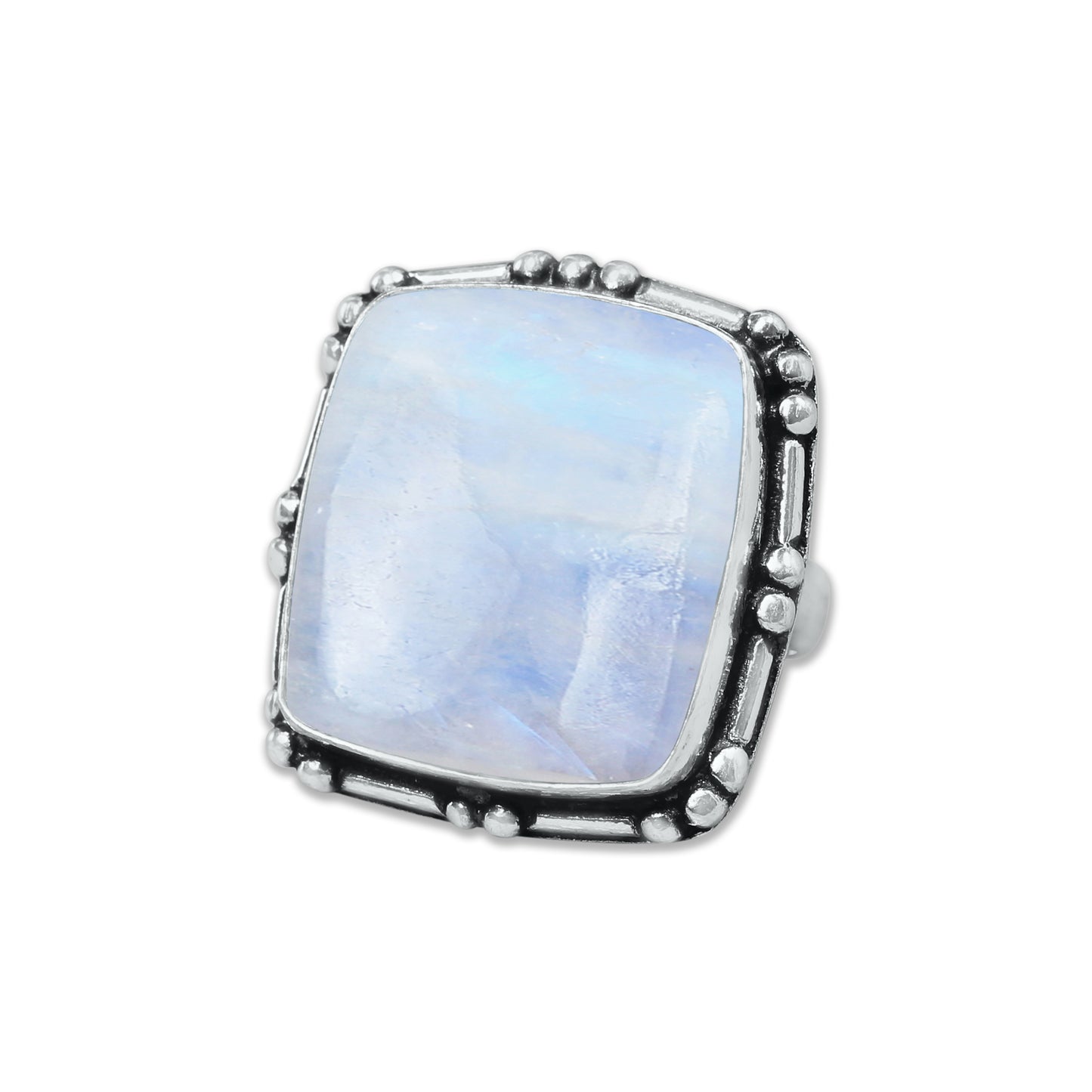Rainbow Moonstone AA Rings – Silver-Plated, Handmade, Shimmering Grey-Blue (US Sizes 6–10, Non-Adjustable)