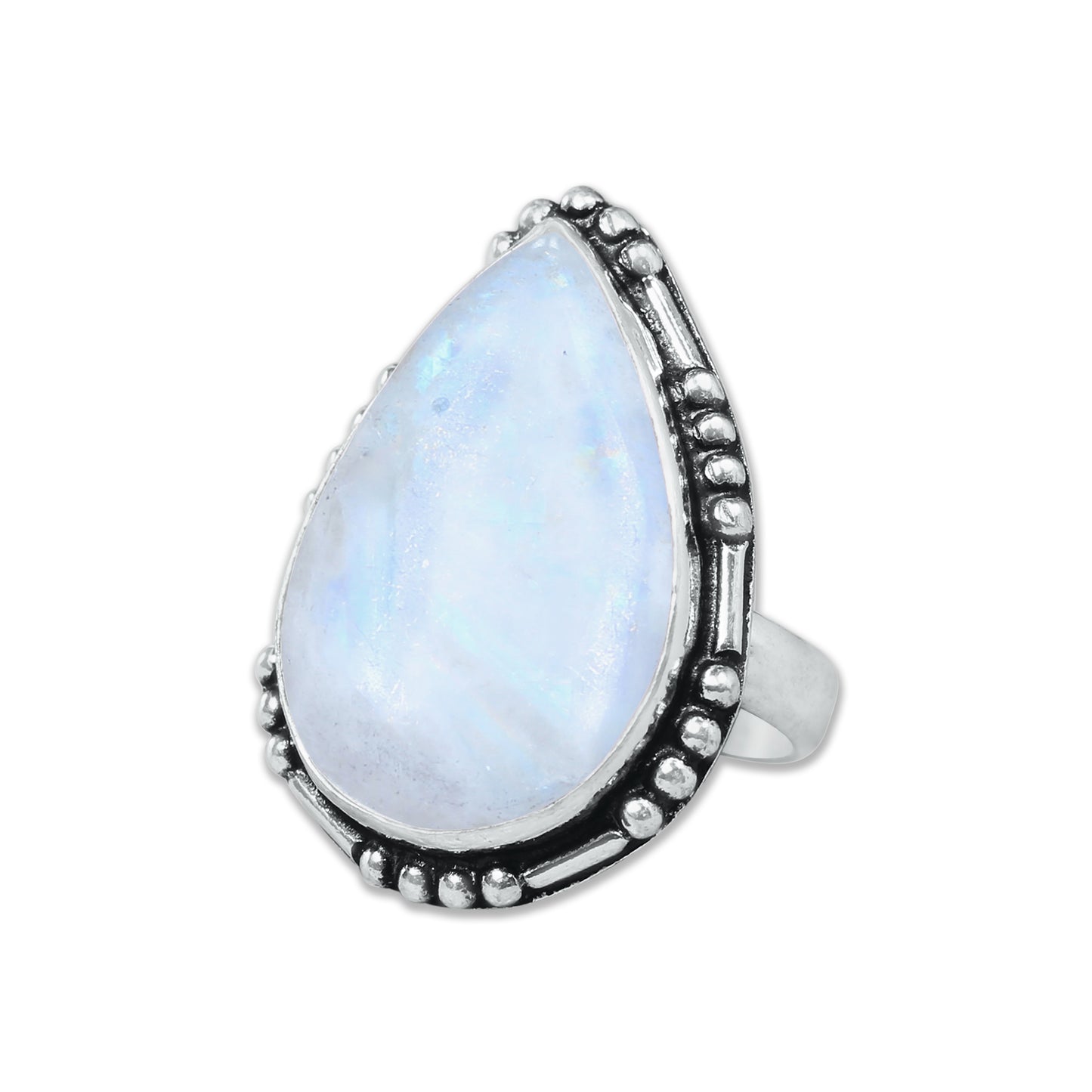 Rainbow Moonstone AA Rings – Silver-Plated, Handmade, Shimmering Grey-Blue (US Sizes 6–10, Non-Adjustable)