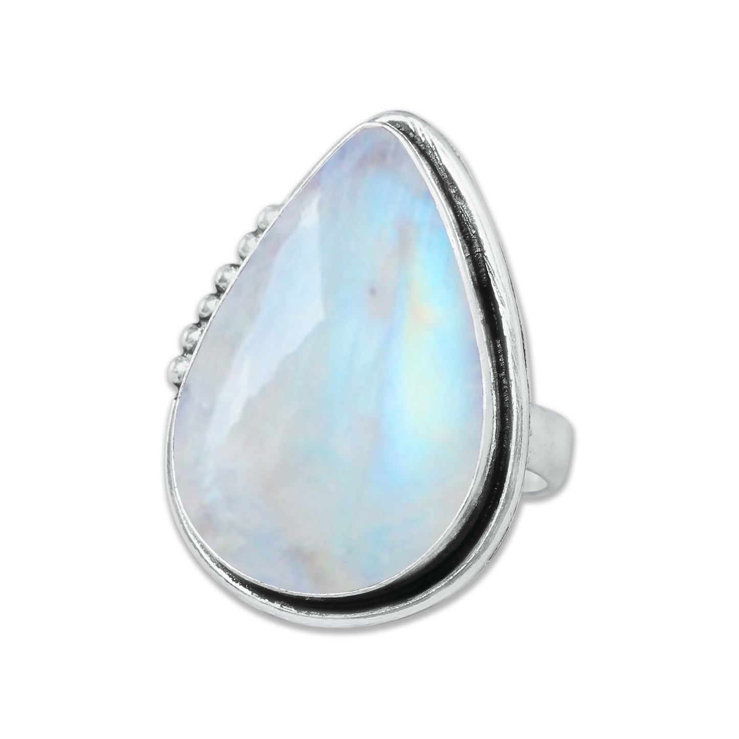 Rainbow Moonstone AA Rings – Silver-Plated, Handmade, Shimmering Grey-Blue (US Sizes 6–10, Non-Adjustable)