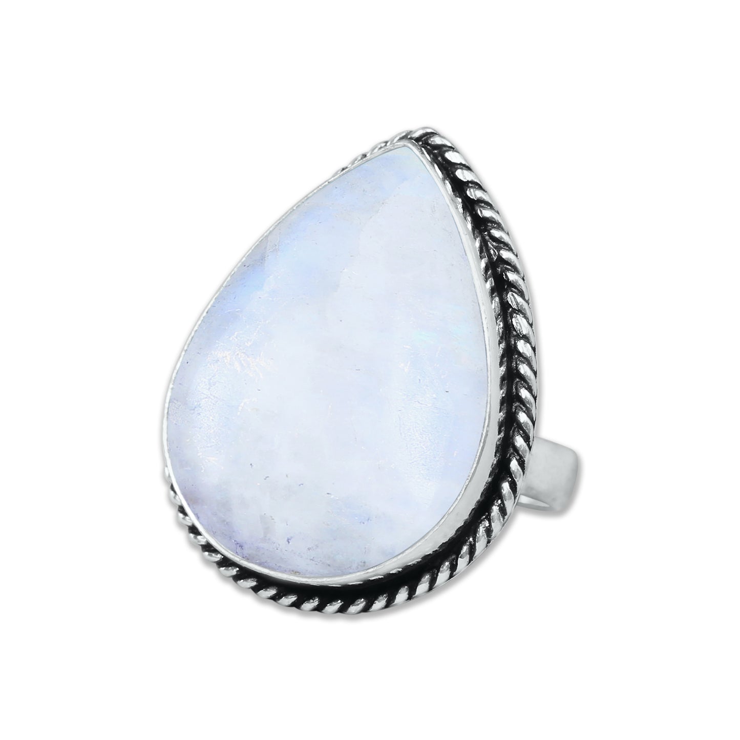Rainbow Moonstone AA Rings – Silver-Plated, Handmade, Shimmering Grey-Blue (US Sizes 6–10, Non-Adjustable)