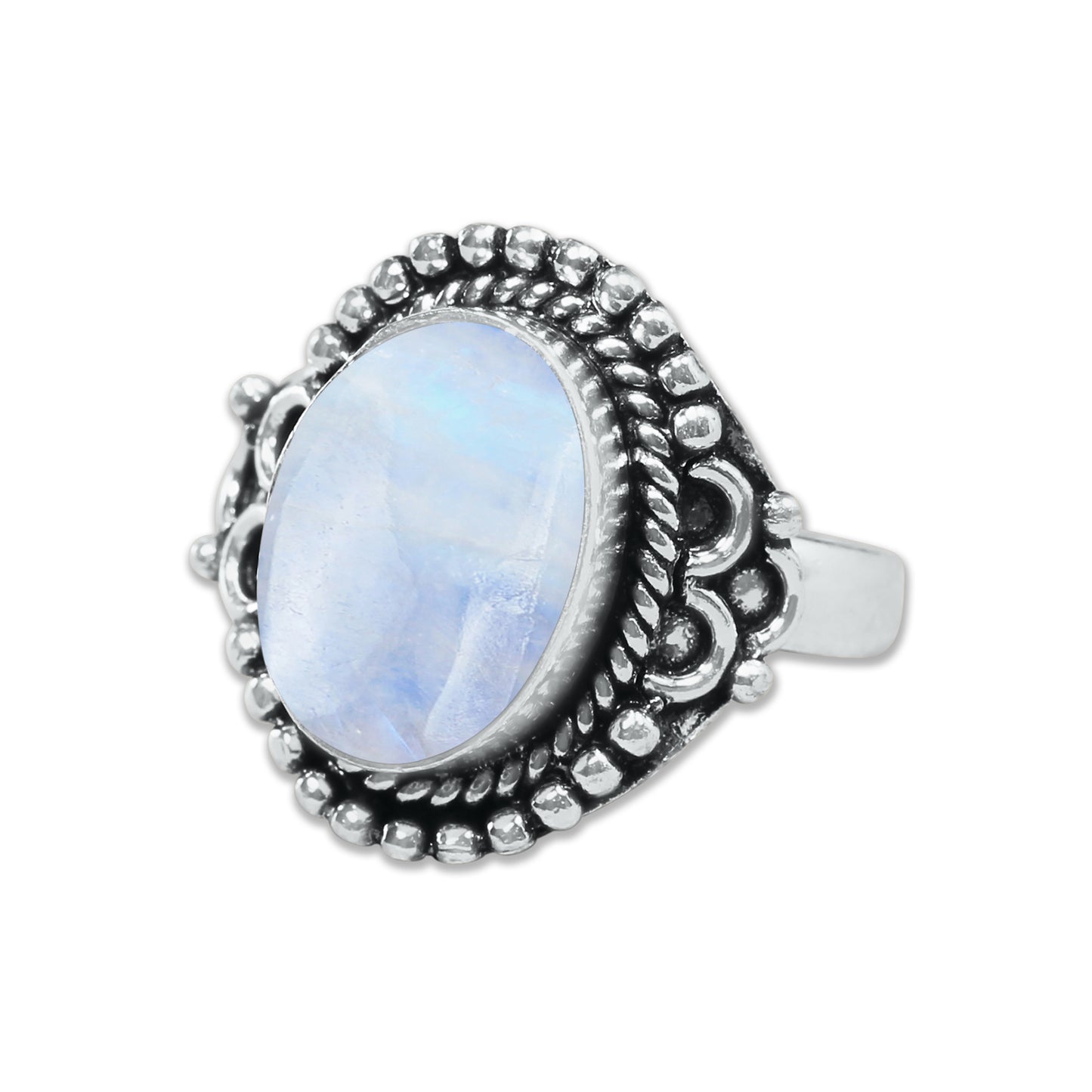 Rainbow Moonstone AA Rings – Silver-Plated, Handmade, Shimmering Grey-Blue (US Sizes 6–10, Non-Adjustable)
