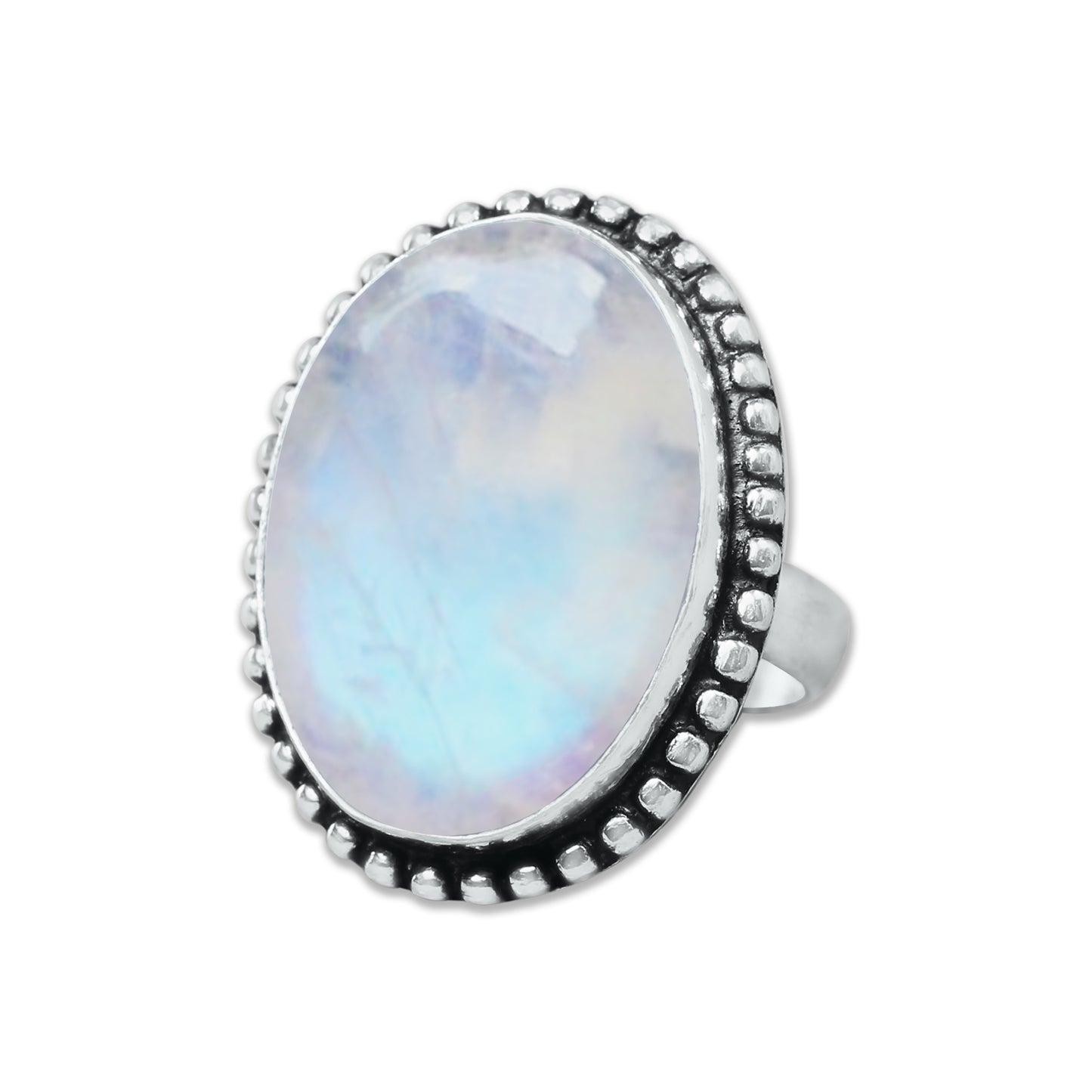 Rainbow Moonstone AA Rings – Silver-Plated, Handmade, Shimmering Grey-Blue (US Sizes 6–10, Non-Adjustable)