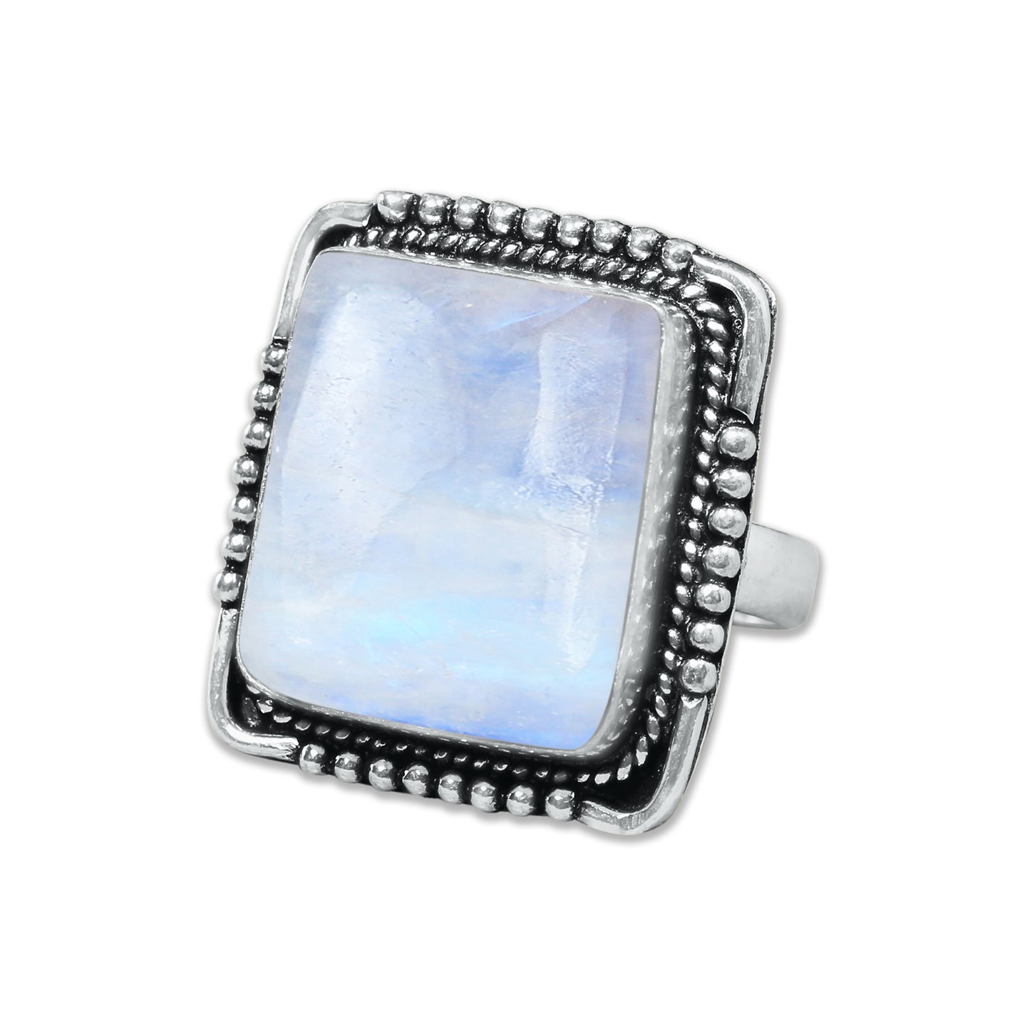 Rainbow Moonstone AA Rings – Silver-Plated, Handmade, Shimmering Grey-Blue (US Sizes 6–10, Non-Adjustable)