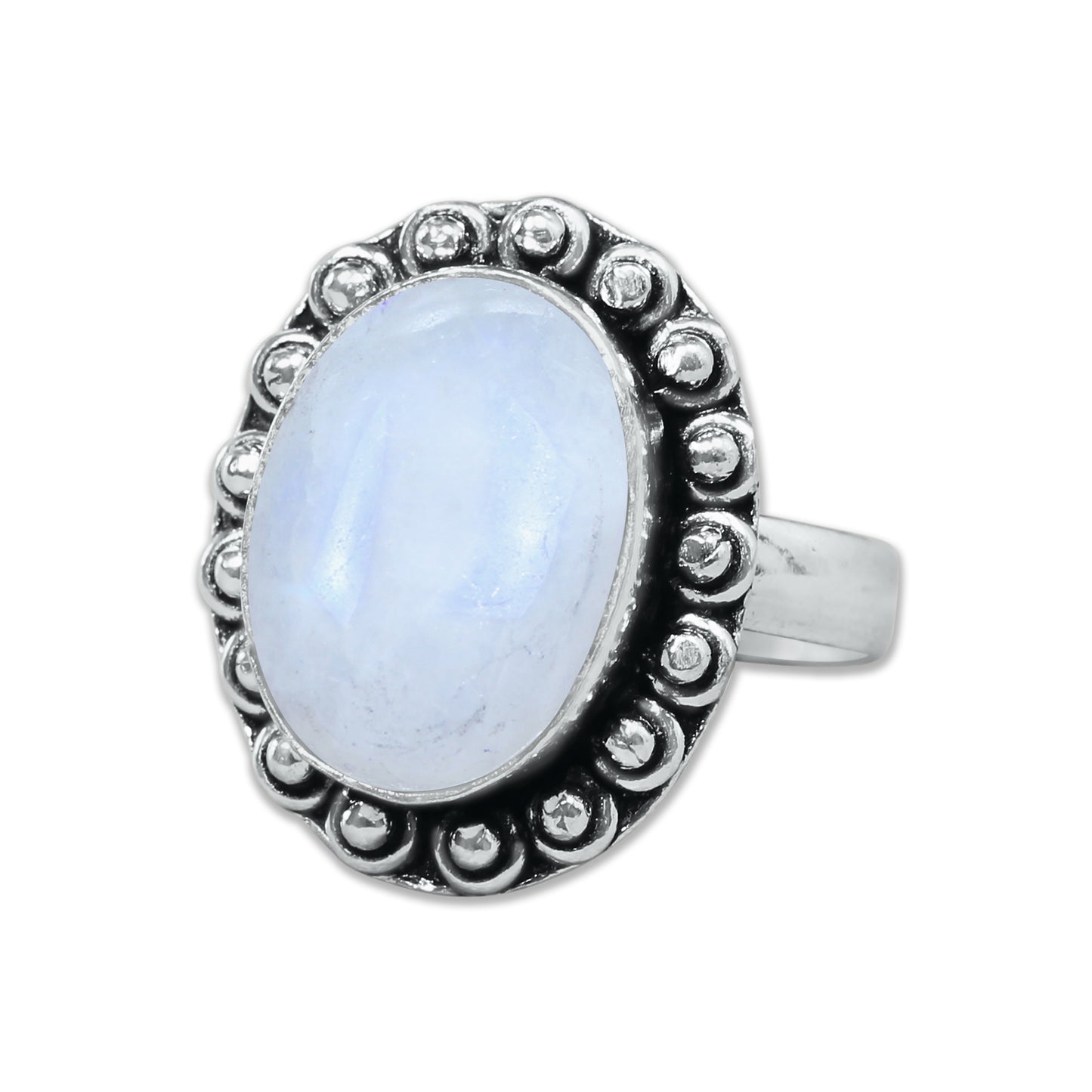 Rainbow Moonstone AA Rings – Silver-Plated, Handmade, Shimmering Grey-Blue (US Sizes 6–10, Non-Adjustable)