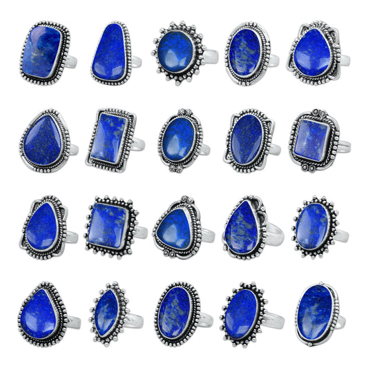 Bagues en lapis-lazuli pour femme – Laiton plaqué argent, fait main, vente en gros