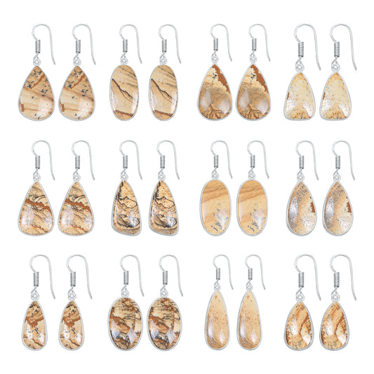 Picture Jasper Earrings – Minimalist, Silver-Plated | Wholesale & Handmade
