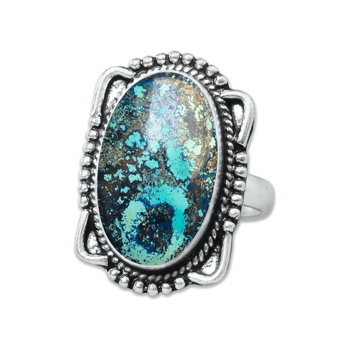 Chrysocolla Rings – Silver-Plated, Handmade, Earthy SeaGreen (US Sizes 6–10, Made to Order)