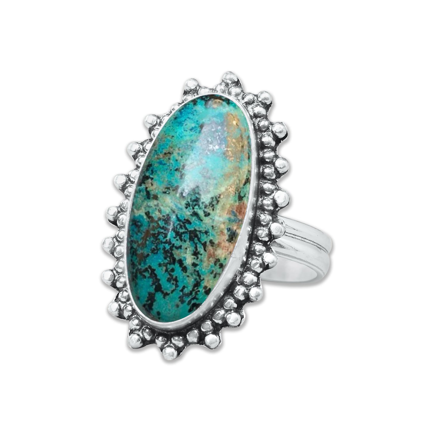 Chrysocolla Rings – Silver-Plated, Handmade, Earthy SeaGreen (US Sizes 6–10, Made to Order)