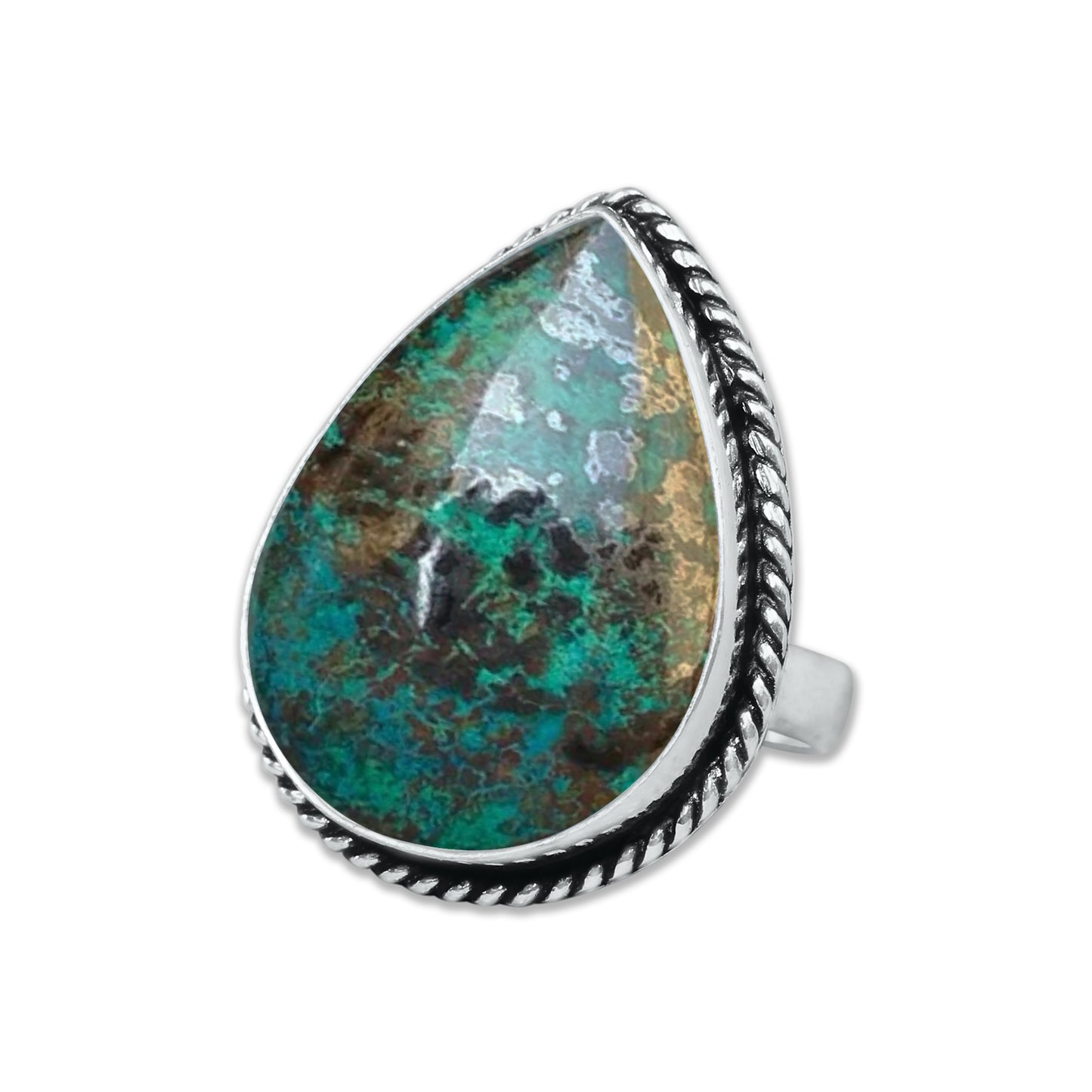 Chrysocolla Rings – Silver-Plated, Handmade, Earthy SeaGreen (US Sizes 6–10, Made to Order)