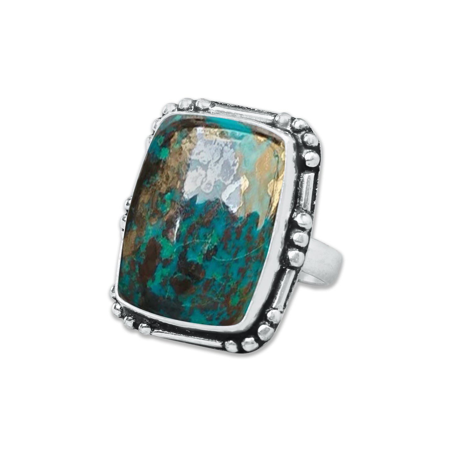 Chrysocolla Rings – Silver-Plated, Handmade, Earthy SeaGreen (US Sizes 6–10, Made to Order)