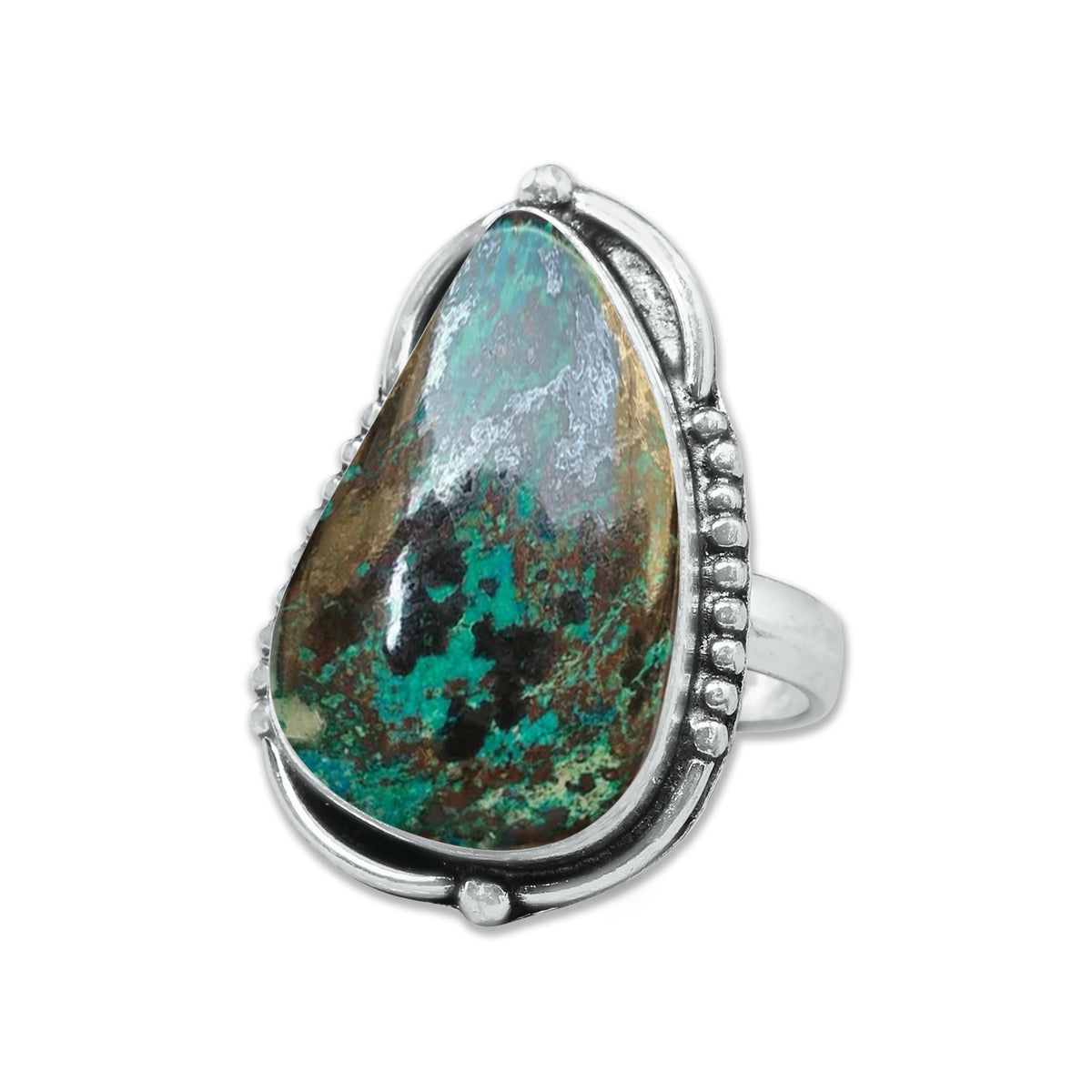 Chrysocolla Rings – Silver-Plated, Handmade, Teal Sea-Green (US Sizes 6–10, Made to Order) | Wholesale