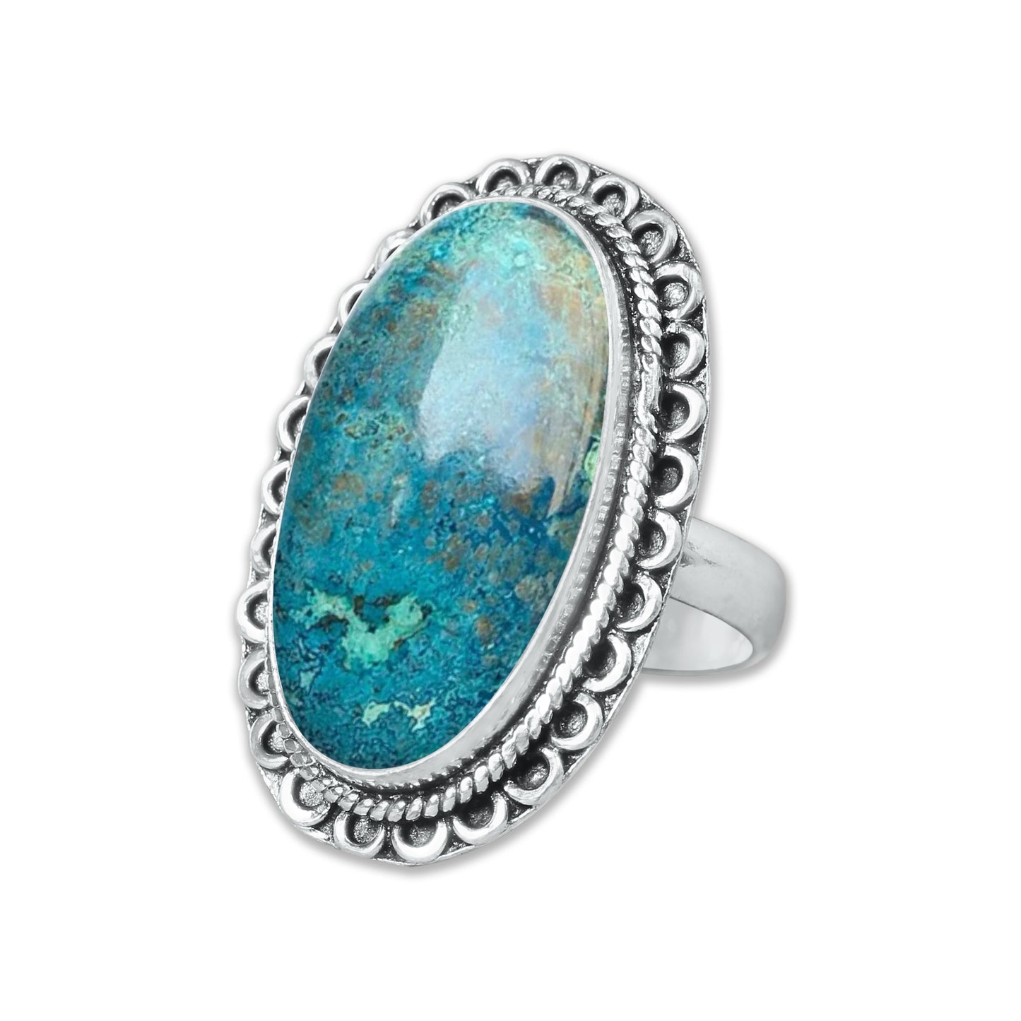 Chrysocolla Rings – Silver-Plated, Handmade, Earthy SeaGreen (US Sizes 6–10, Made to Order)