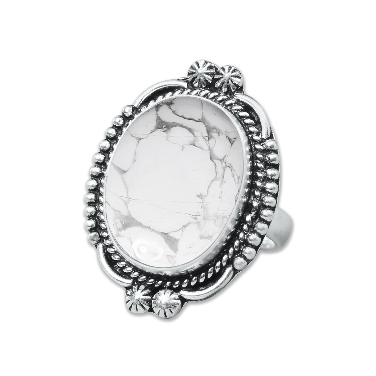 Howlite Rings – Silver-Plated, Handmade, White with Grey Veining (Made to Order) | Wholesale