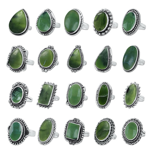Nephrite Jade Rings – Silver-Plated, Handmade, Mossy Green Translucent (Made to Order) | Wholesale