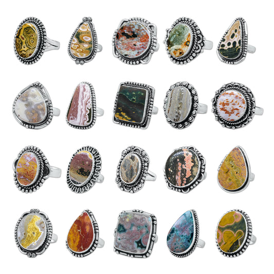 Ocean Jasper Rings – Silver-Plated, Handmade, Swirling Orb Patterns (Made to Order) | Wholesale