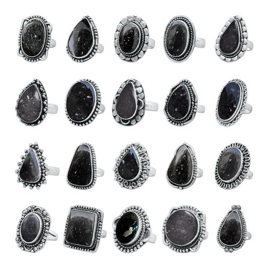 Nuummite Rings – Silver-Plated, Handmade, Ancient Black Flash Stone (Made to Order) | Wholesale