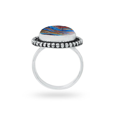 Rainbow Calsilica Rings – Silver-Plated, Handmade, Vivid Striped Composite (Made to Order) | Wholesale