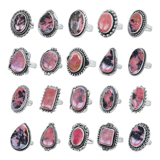 Rhodonite Rings – Silver-Plated, Handmade, Pink & Black Marbled (Made to Order) | Wholesale