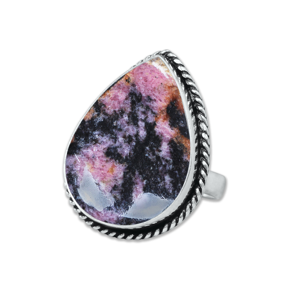 Rhodonite Rings – Silver-Plated, Handmade, Pink & Black Marbled (Made to Order) | Wholesale