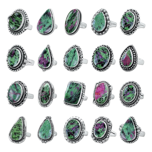 Ruby in Zoisite Rings – Handmade, Silver-Plated, Designer (Made to Order)