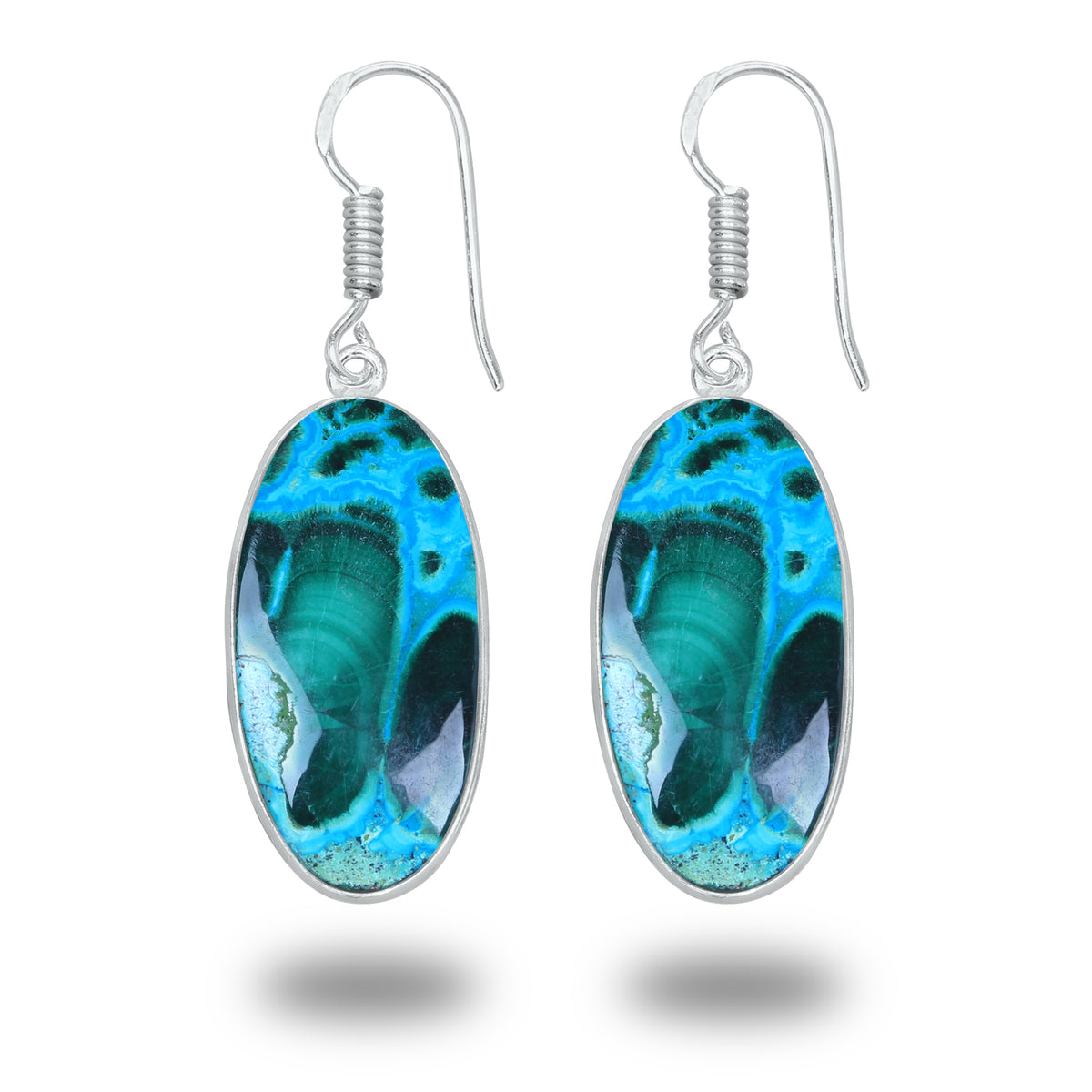 Boucles d'oreilles en azurite et malachite – Minimalistes, plaquées argent | Bijoux faits main en gros