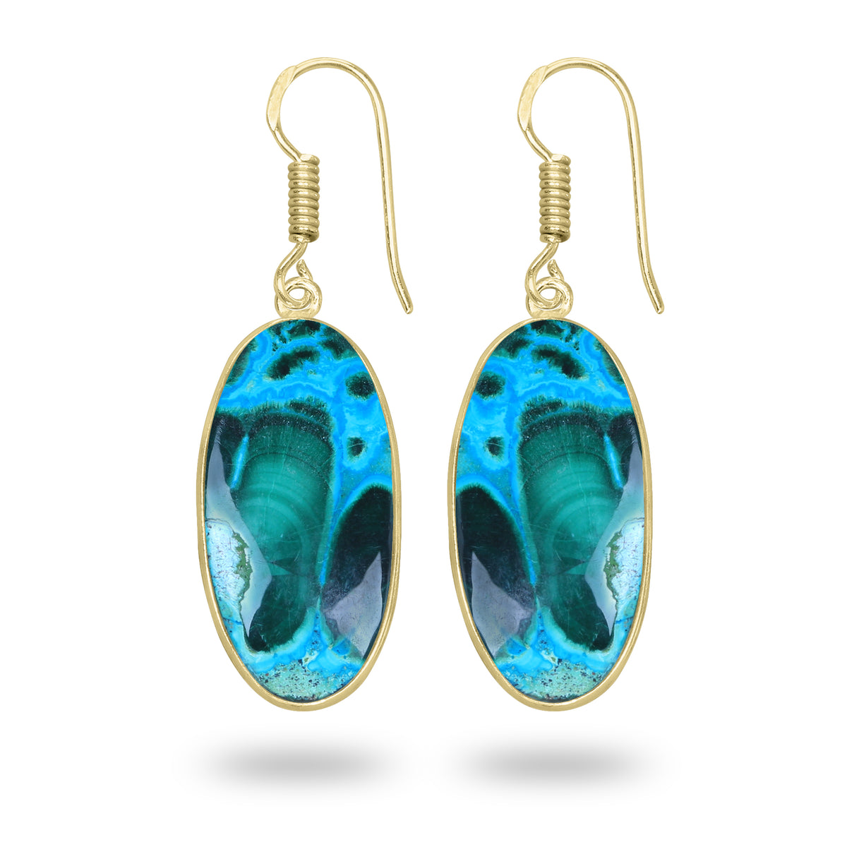 Azurite Malachite Earrings – 18K Gold-Plated Bezel, Handmade Minimal Design | Made to Order