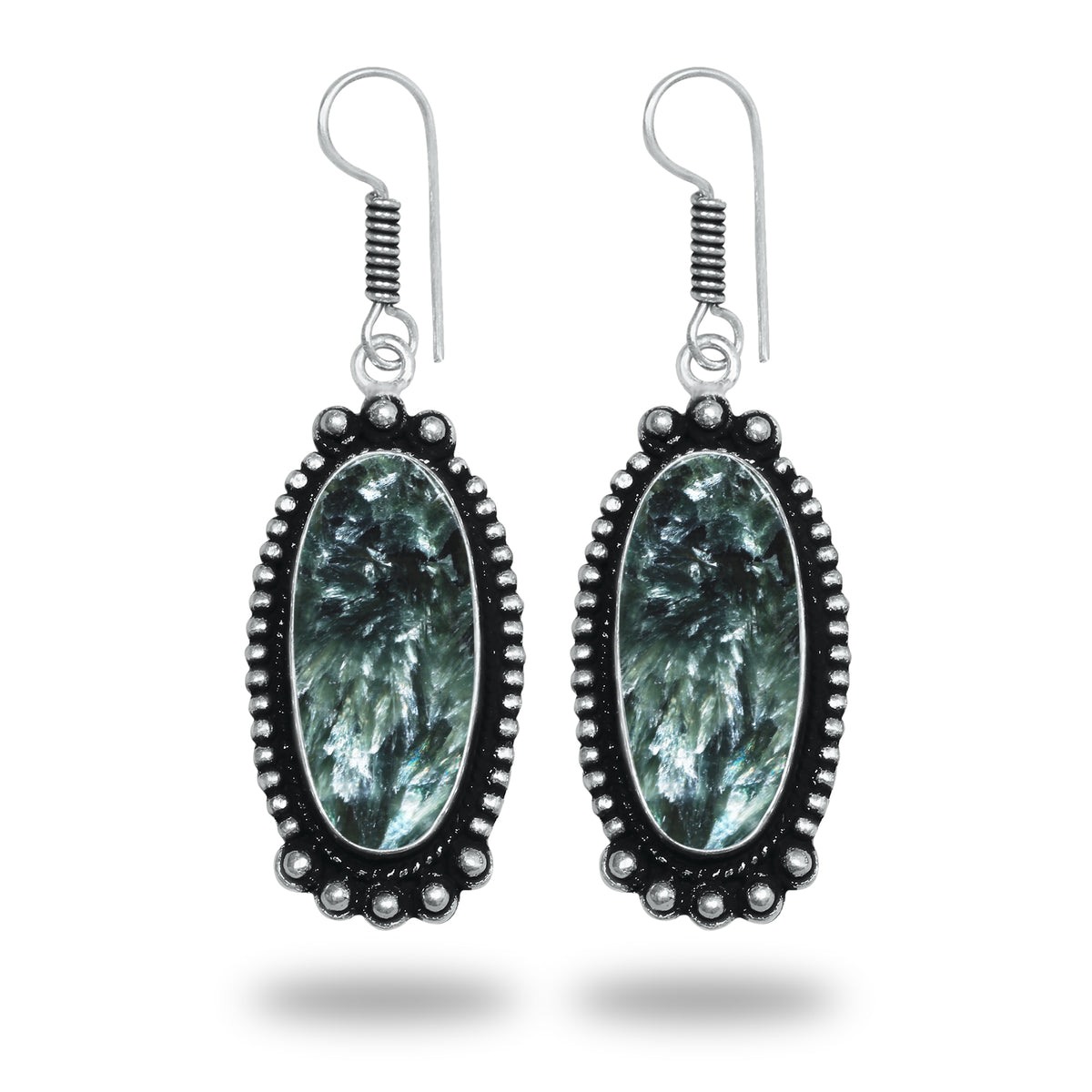 Seraphinite Earrings – Artisan Design, Silver-Plated, Handmade (Made to Order)