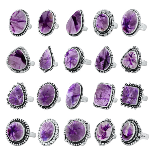 Natürliche Amethyst-Edelsteinringe für Frauen, lila Amethyst-Kristall, handgefertigte Großhandelsringe zum Massenverkauf