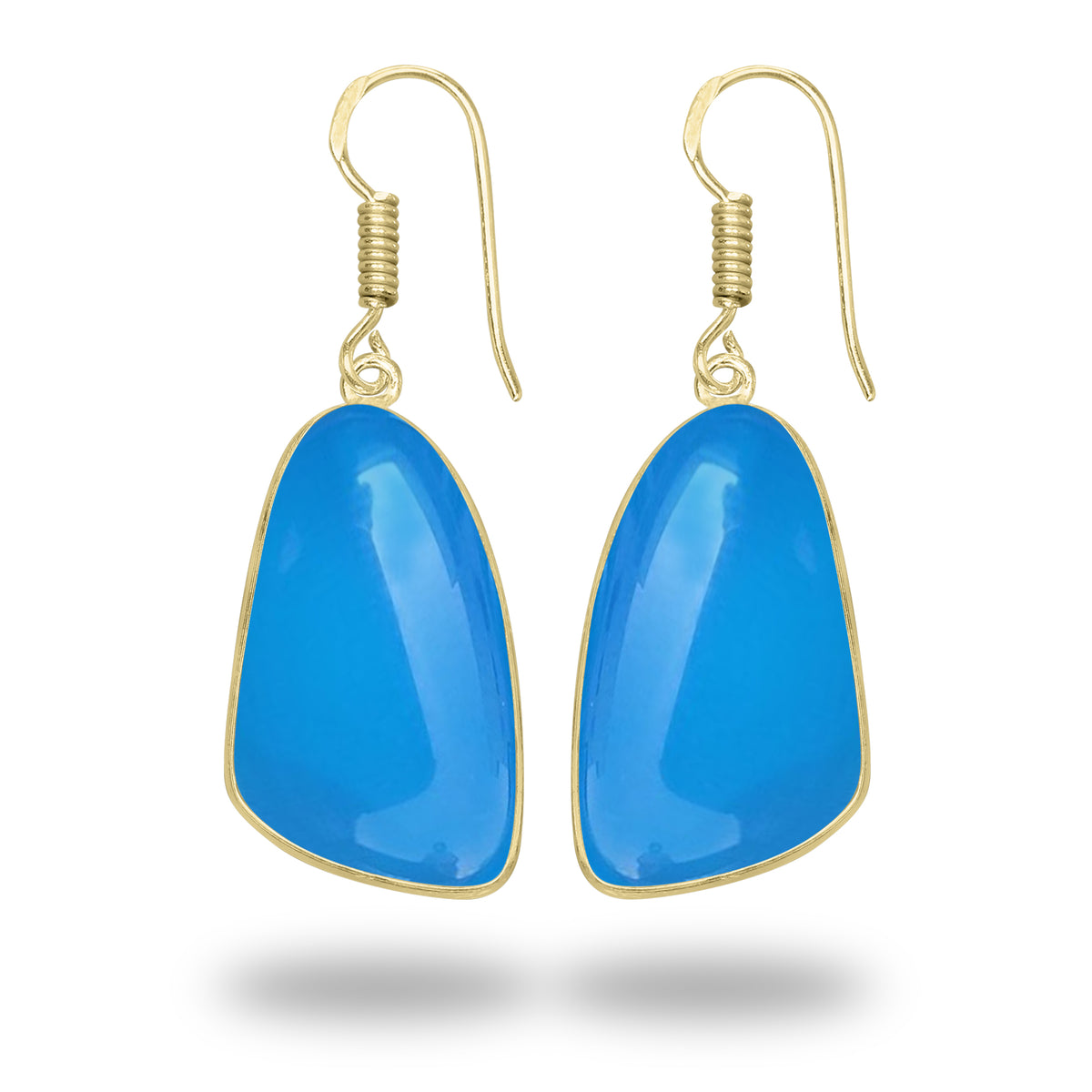 Blue Chalcedony Earrings – 18K Gold-Plated Bezel, Handmade Minimal Design | Made to Order